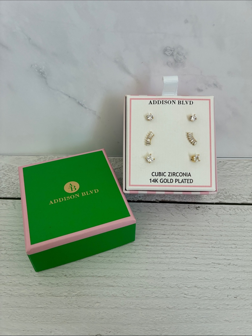 14K Gold Plated Cubic Zirconia Earring Set - Gold
